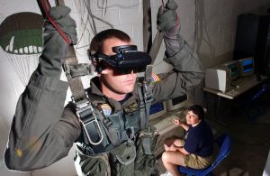  Navy soldier using a Virtual reality parachute training simulator